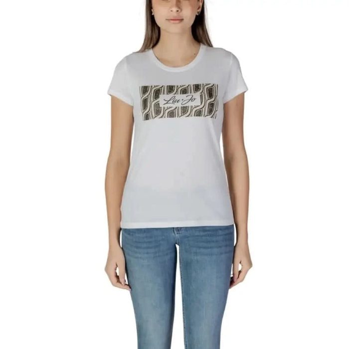 White Liu Jo Women’s T-Shirt with geometric graphic design on the chest