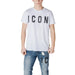White cotton round neck T-shirt for men featuring ICON print design