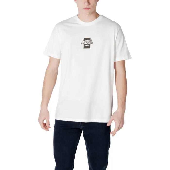 White t-shirt with logo from Armani Exchange Men’s Black Print Cotton T Shirt
