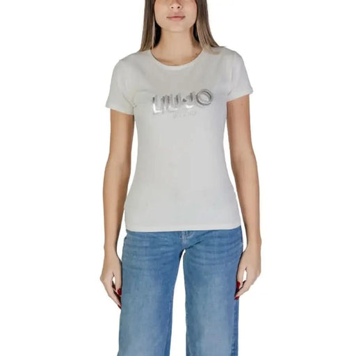 White round neck short t-shirt with metallic Liu Jo logo for Spring/Summer collection