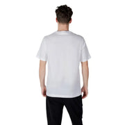 White Calvin Klein T shirt worn by a person, showcasing classic casual style