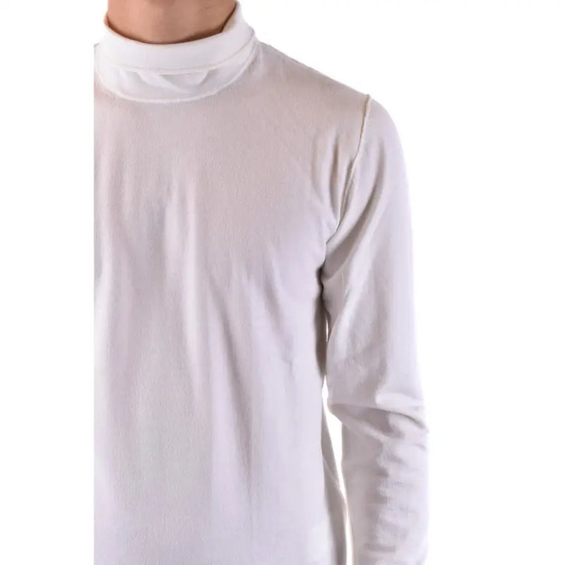 White turtleneck long sleeve sweater made of soft lightweight fabric with a comfortable fit and classic design