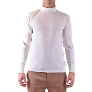 White turtleneck long sleeve sweater with smooth fitted knit texture and ribbed cuffs in soft material