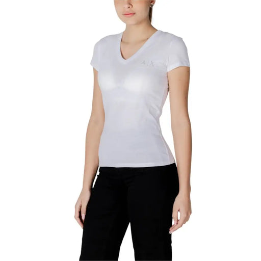 White V-neck short-sleeve fitted cotton T shirt from Armani Exchange Women collection