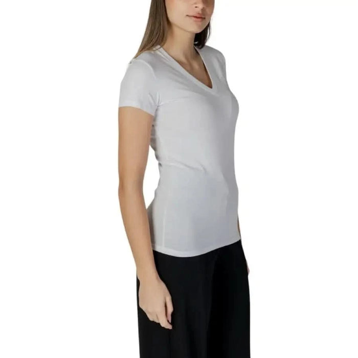 White V-neck t-shirt with short sleeves by Armani Exchange for women