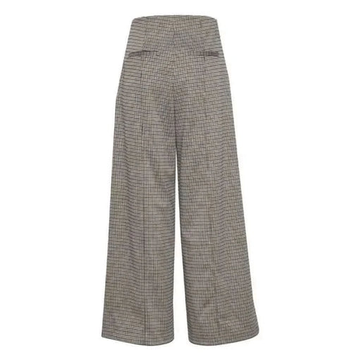 Wide-leg plaid trousers with high waistband - Ichi Women Trousers