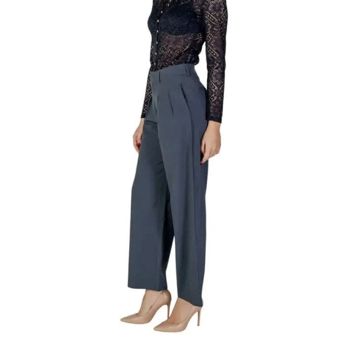 Wide-leg slate blue dress pants with pleated waist in Calvin Klein Jeans Women’s Trousers