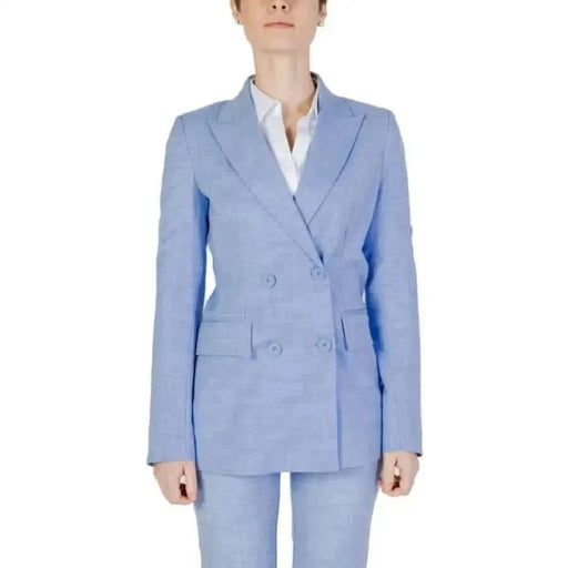 Woman wearing Sandro Ferrone blue blazer for women