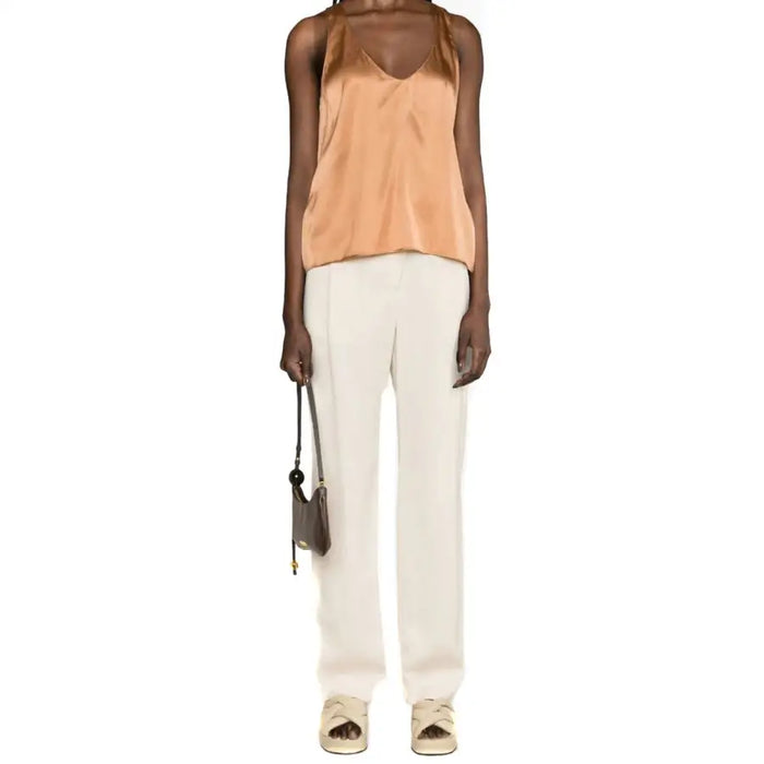 Pinko Women Brown V Neck Strappy Tank Top Spring Summer
