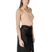 Woman wearing a peach halter top and black skirt in the Womens Peach Halter Top and Black Skirt product image