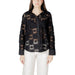 Woman’s black lace button-down shirt displayed in a product listing