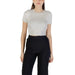 Woman wearing a black crop top and black pants from Womens Black Crop Top and Blue Denim Shorts collection