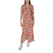 Woman wearing B.young Floral V-Neck Dress in Brown with leaf patterns