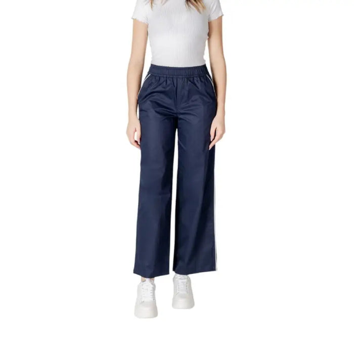 Woman’s navy blue wide-leg pants displayed alongside Red Wide Leg Pants product