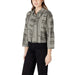 Womans patterned button-down shirt displayed in the product listing