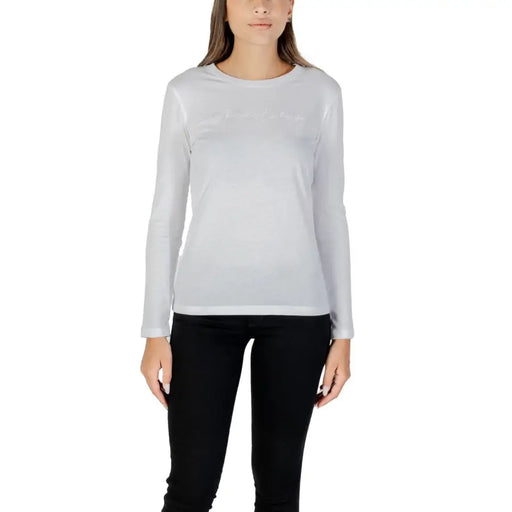 Armani Exchange T-shirt noir à manches longues et col rond en coton pour femme