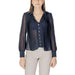 Woman’s sheer pleated button-down shirt in Morgan De Toi Women’s Black V-Neck style