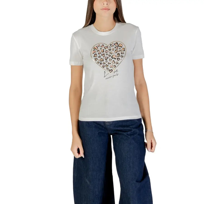T-shirt à col rond en coton biologique blanc pour femmes pour l'automne et l'hiver