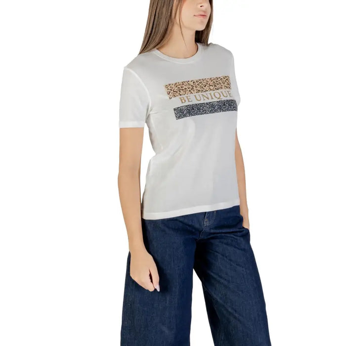 T-shirt à col rond en coton biologique blanc pour femmes pour l'automne et l'hiver