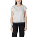 Woman wearing Liu Jo Black T Shirt and white pants showcasing casual style