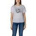 Woman’s white logo T-shirt displayed with a prominent front logo detail