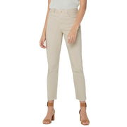 Jean beige pour femme avec poches, coupe droite et ajustée, ceinture à boutons dorés