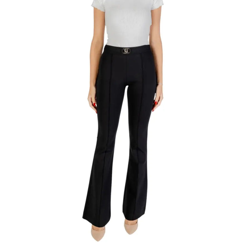Liu Jo Women Black Fall Winter Trousers with flared design and metal buckle detail