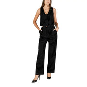 Women wearing Desigual Black Floral Fall Winter Trousers with sleeveless vest
