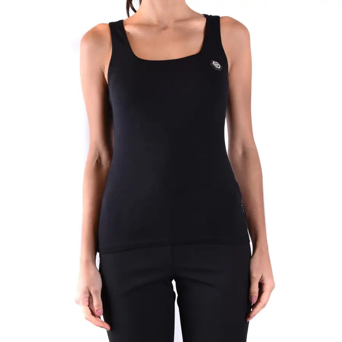 Women’s black sleeveless square-neck cotton tank top from Philipp Plein Spring Summer collection