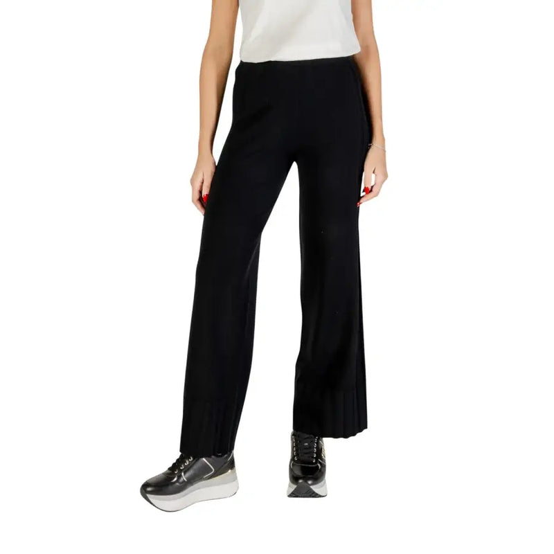 Liu Jo Women Black Fall Winter Trousers featuring wide-leg knit pants for women