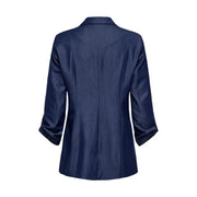 Blazer femme bleu marine en satin, col à revers, manches 3/4, poches