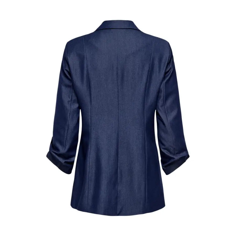 Blazer femme bleu marine en satin, col à revers, manches 3/4, poches