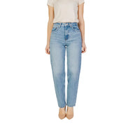 Jean bleu clair uni pour femme, taille haute, coupe droite et poches fonctionnelles