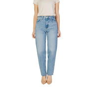 High-waisted light blue denim jeans, white t-shirt, beige heels - Only Women Jeans