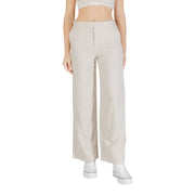 Women’s light beige wide-leg linen viscose trousers with pockets for a stylish look