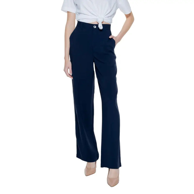 Women’s navy blue high-waist wide-leg trousers from Street One in viscose fabric