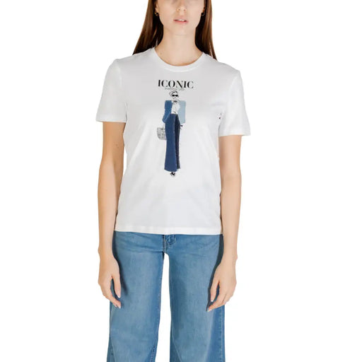 Coton biologique blanc pour femmes T-Shirt avec un imprimé de femme emblématique