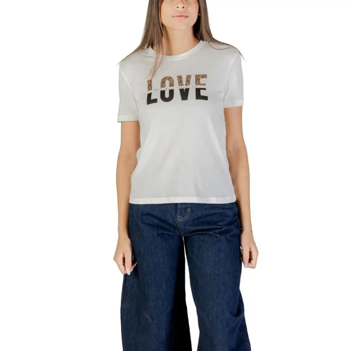 T-shirt à col rond en coton biologique blanc pour femmes pour l'automne et l'hiver
