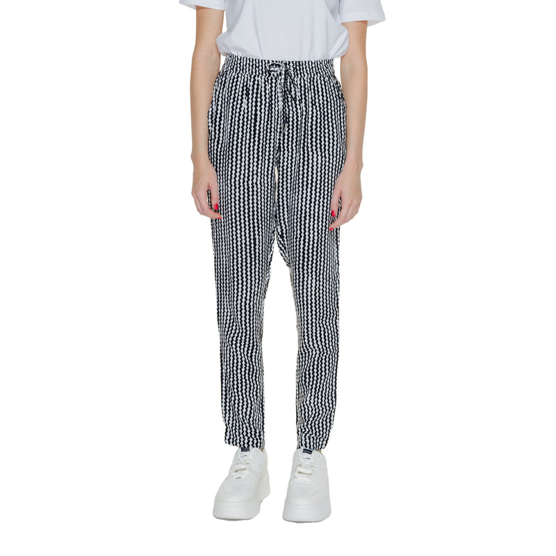 Pantalon géométrique noir pour femmes avec détails en dentelle