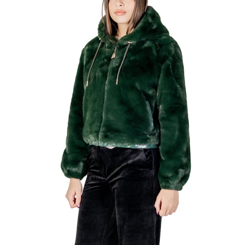 Blazer en polyester à capuche verte avec fermeture éclair pour femmes