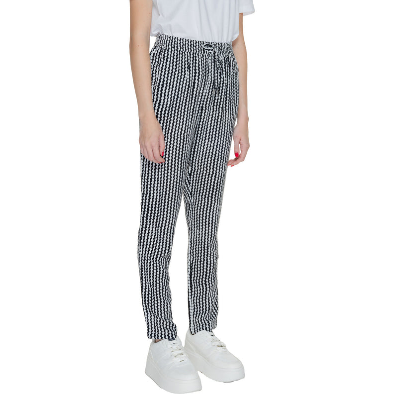 Pantalon géométrique noir pour femmes avec détails en dentelle