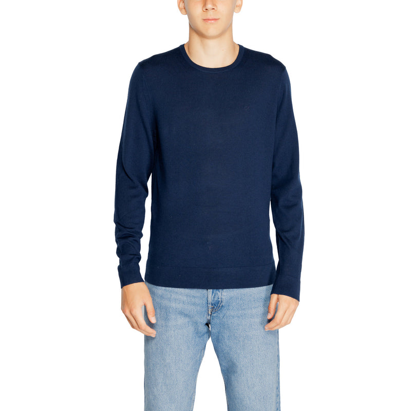 Pull à col rond en laine bleue Calvin Klein pour hommes