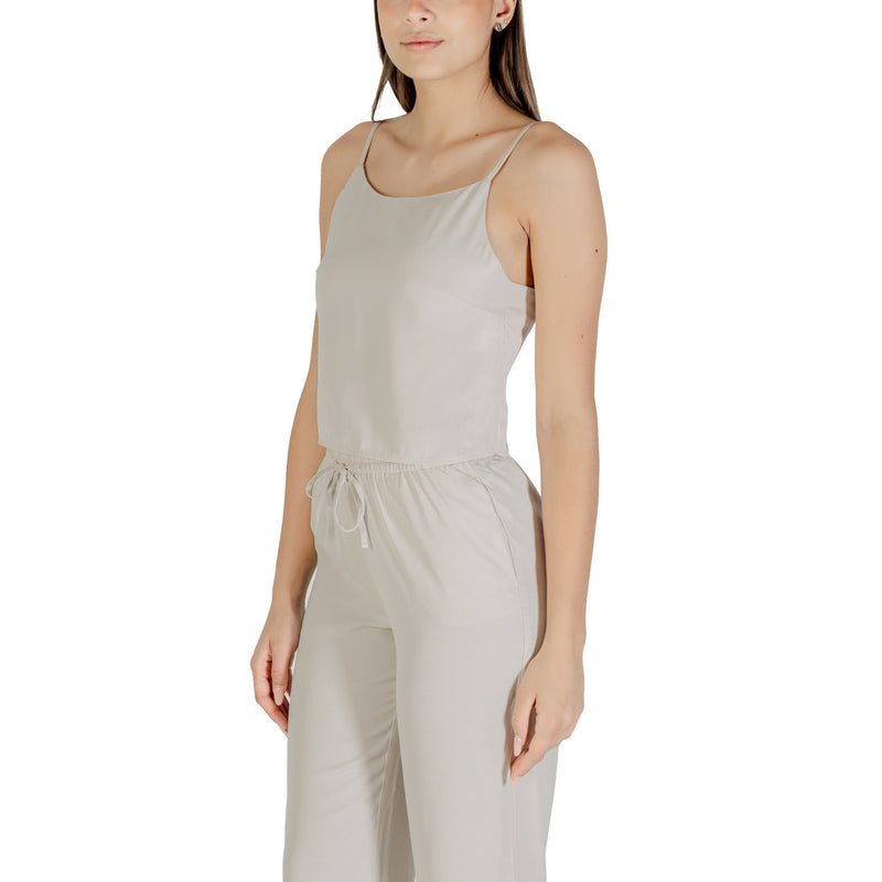 Top en polyester sans manches à col rond beige pour femmes