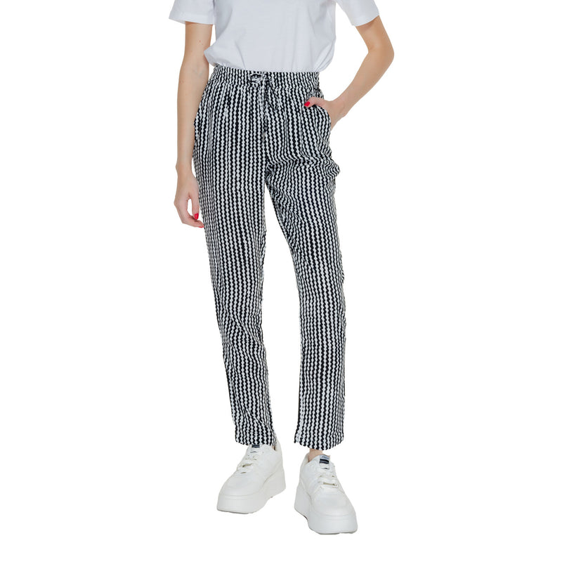 Pantalon géométrique noir pour femmes avec détails en dentelle