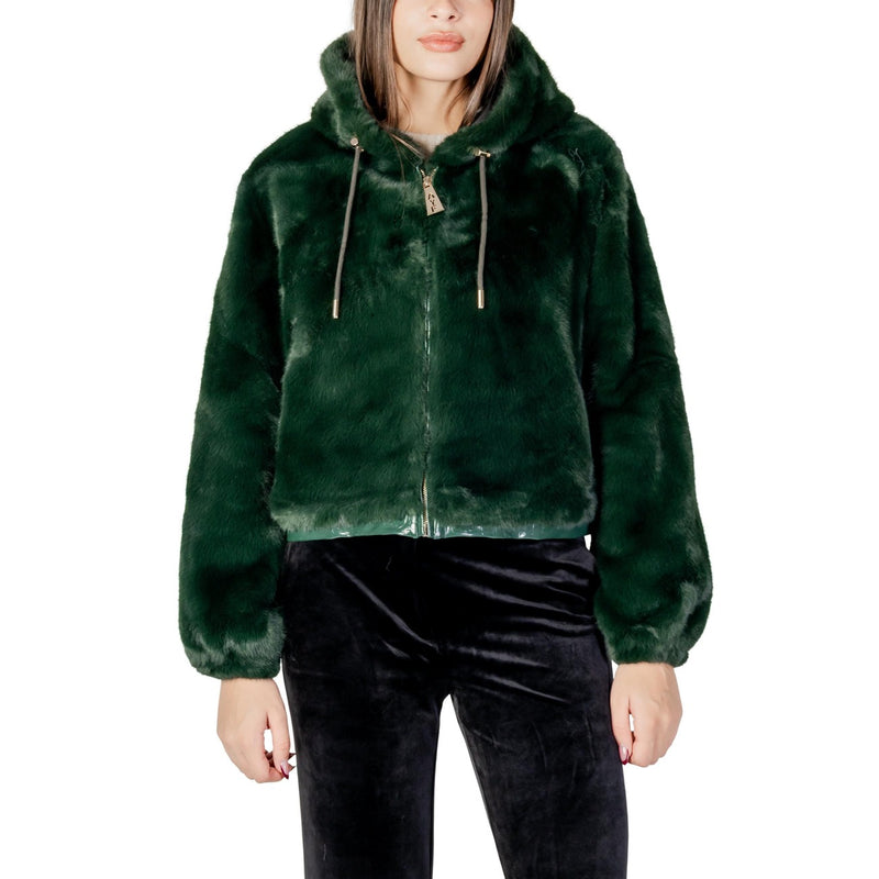 Blazer en polyester à capuche verte avec fermeture éclair pour femmes