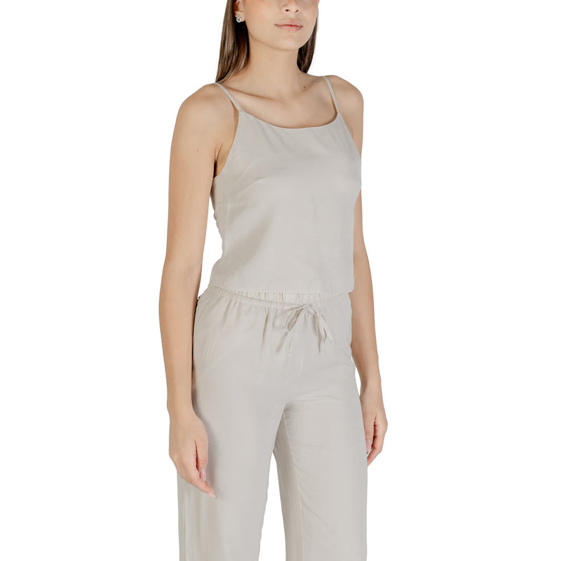 Top en polyester sans manches à col rond beige pour femmes