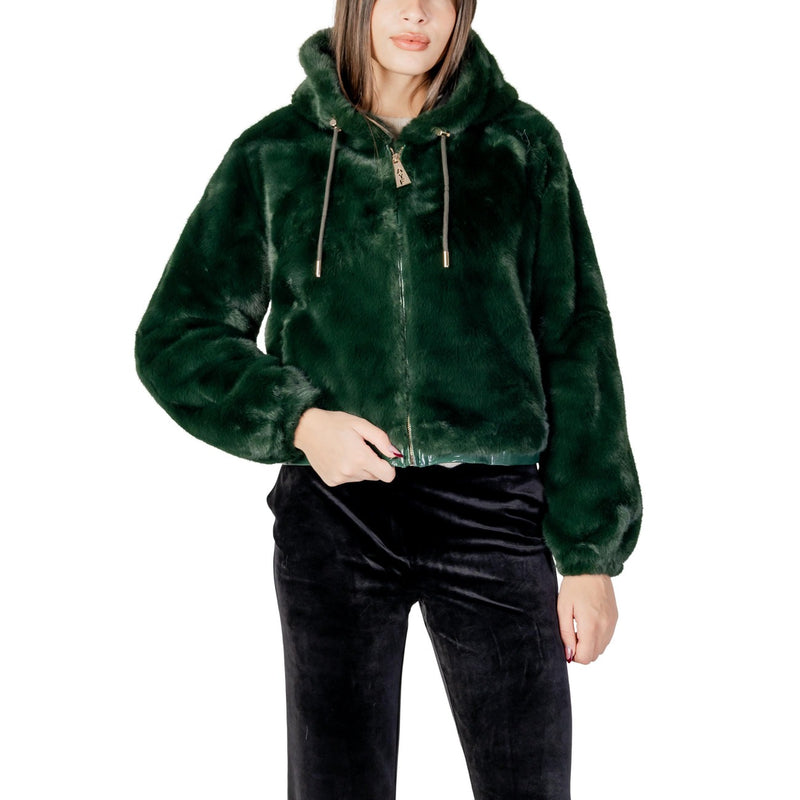 Blazer en polyester à capuche verte avec fermeture éclair pour femmes