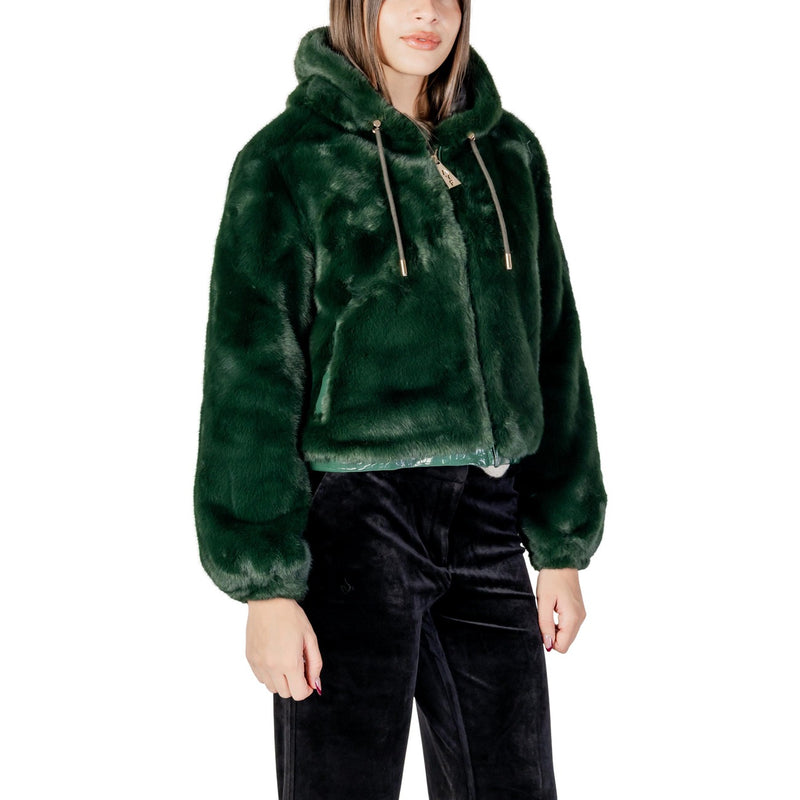 Blazer en polyester à capuche verte avec fermeture éclair pour femmes