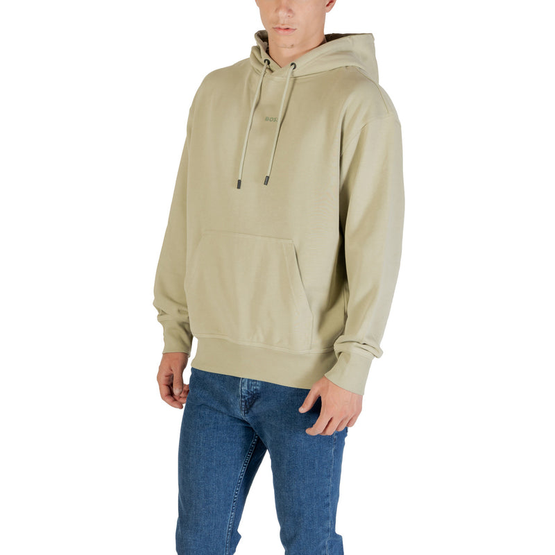 Boss Men Sweatshirt à capuche en coton vert avec poches avant