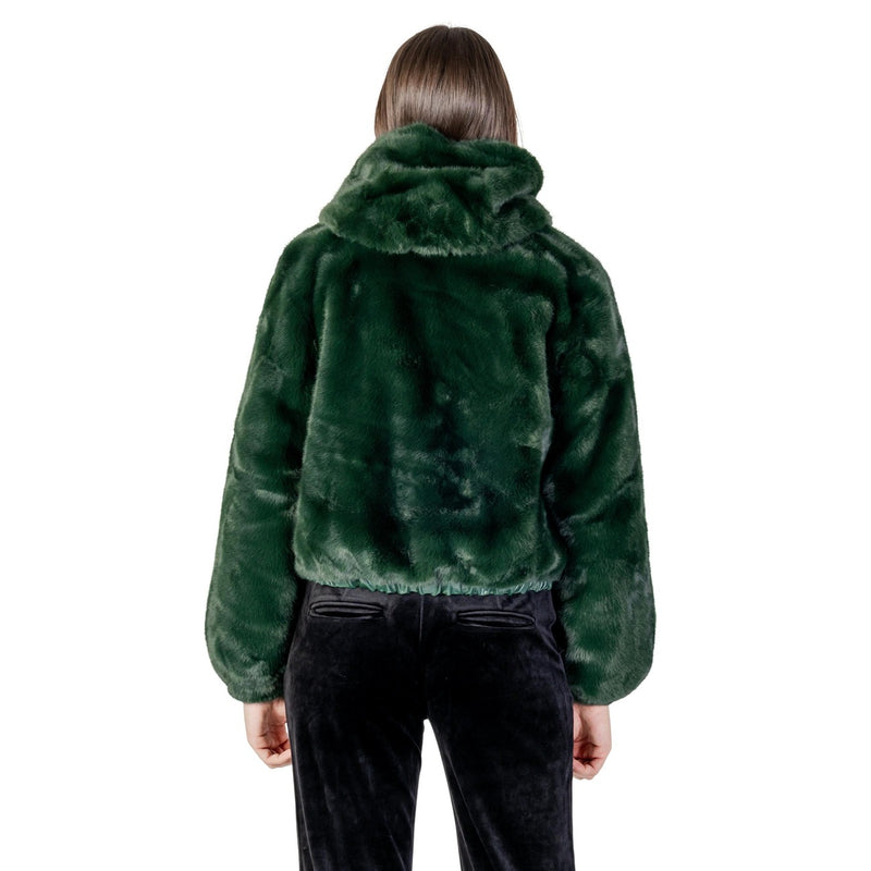 Blazer en polyester à capuche verte avec fermeture éclair pour femmes